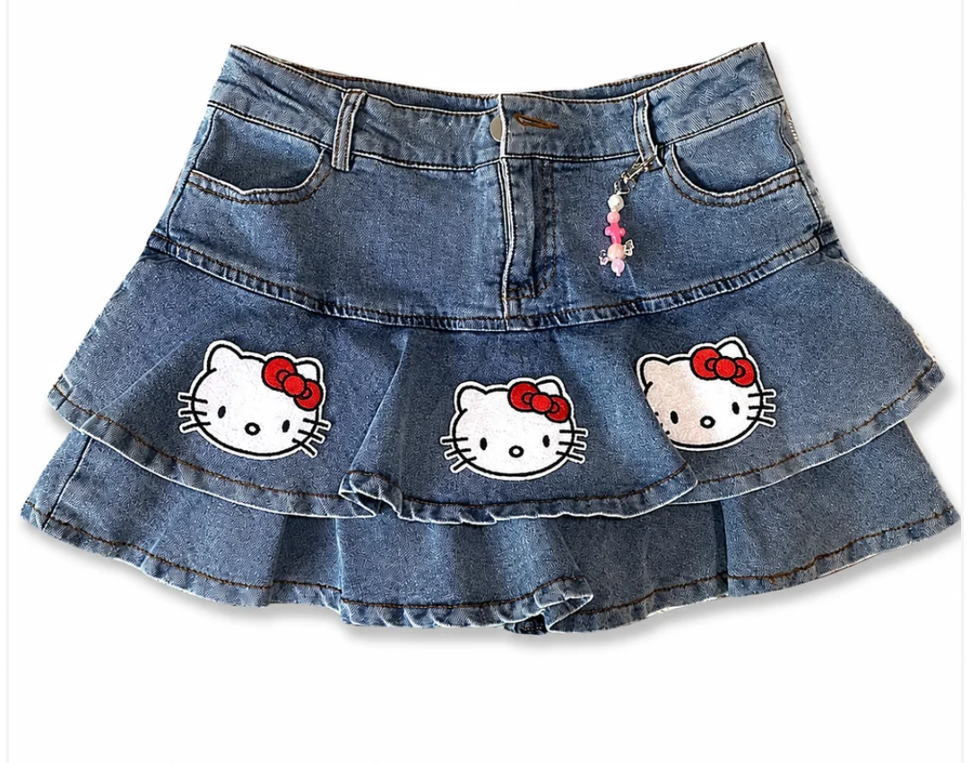 Cute Kitty Denim Skirt